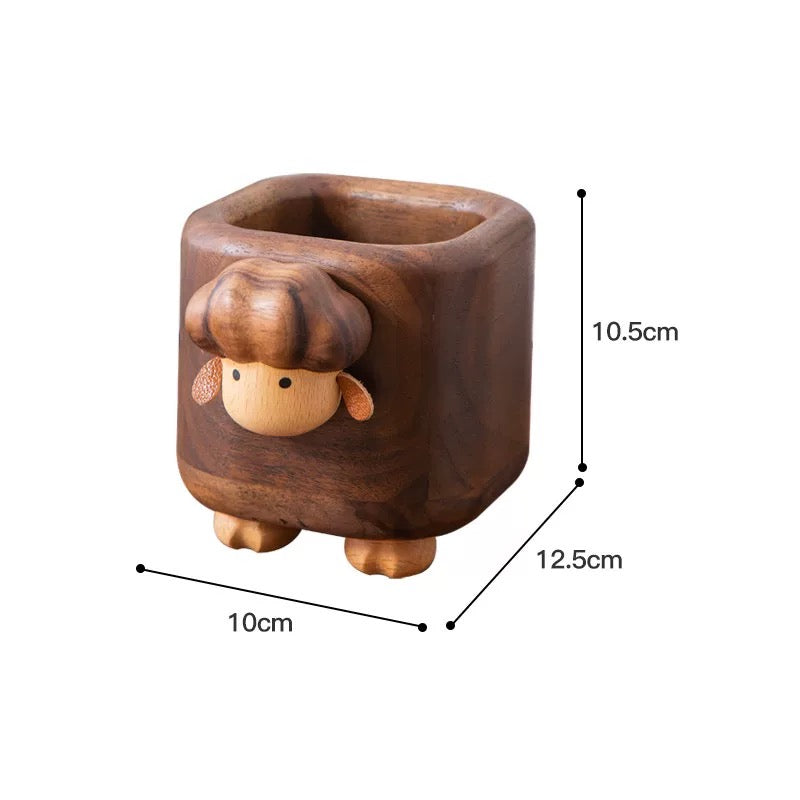 Porta-canetas em madeira criativo “Mini Vaso” – Organizador decorativo de secretária