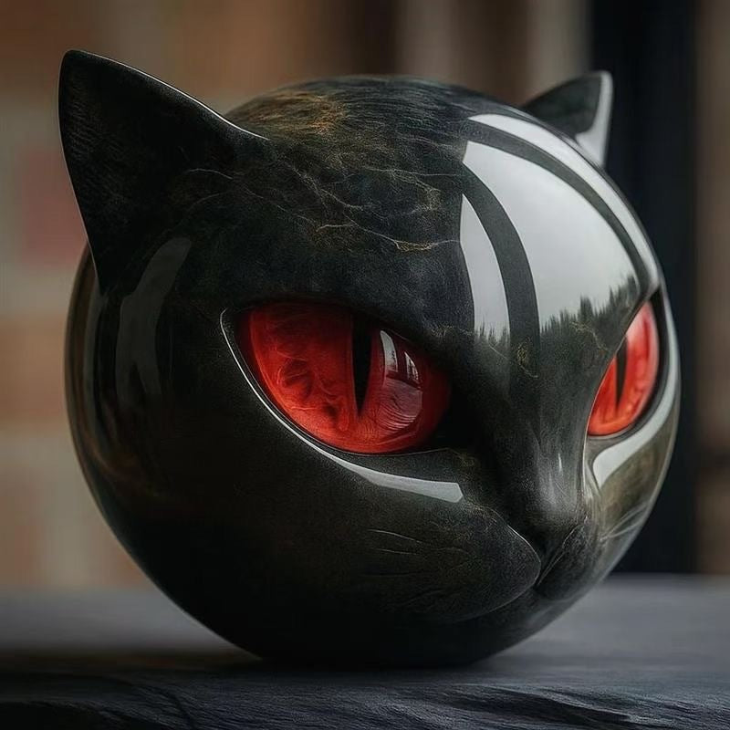 Escultura Decorativa Cabeça de Gato em Pedra com Efeito Mármore