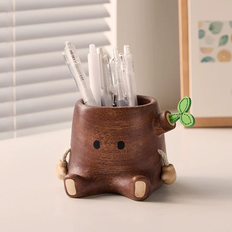 Porta-canetas em madeira criativo “Mini Vaso” – Organizador decorativo de secretária