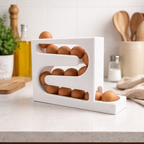 Dispensador de ovos branco com design compacto e moderno para organização de cozinha