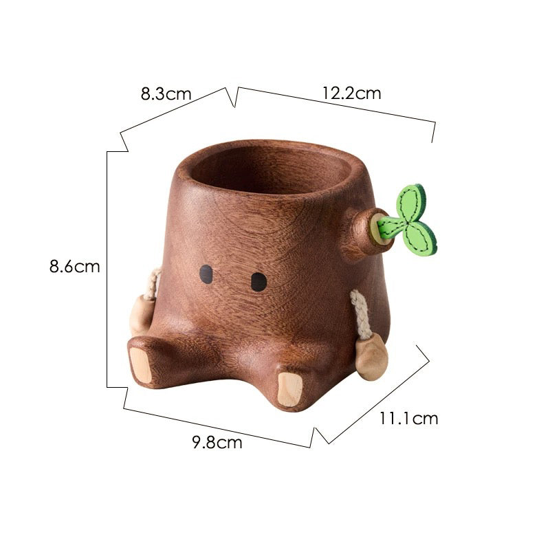 Porta-canetas em madeira criativo “Mini Vaso” – Organizador decorativo de secretária