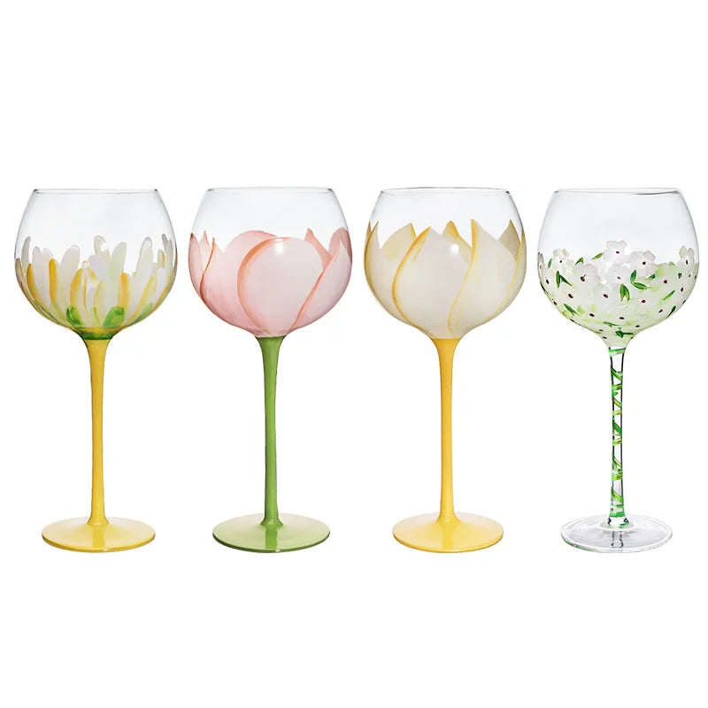 Taça de Vidro para Vinho Pintada à Mão com Estampa Floral – Unidade