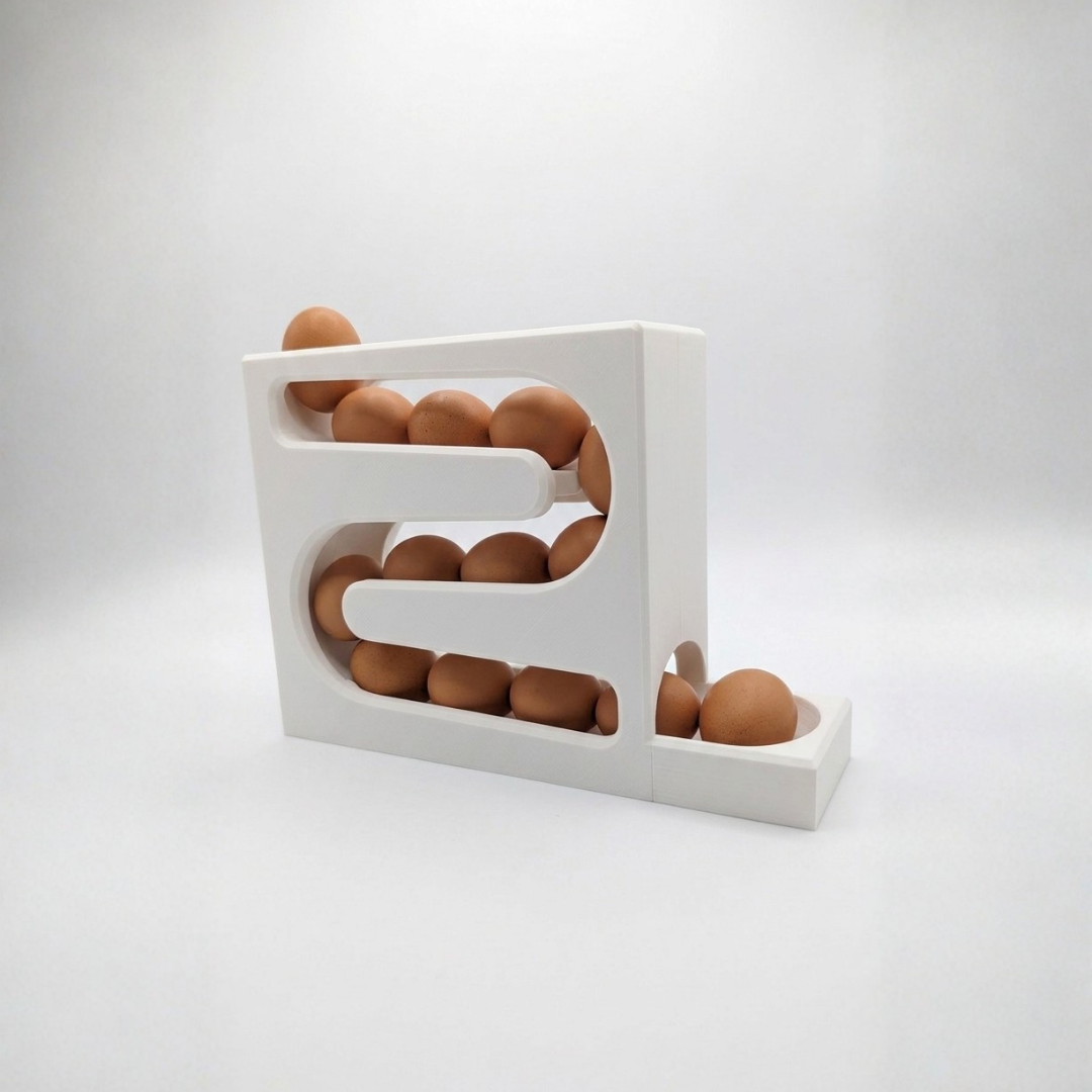 Dispensador de ovos branco com design compacto e moderno para organização de cozinha