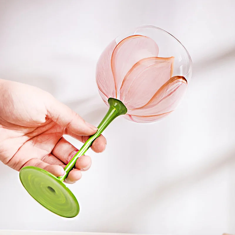 Taça de Vidro para Vinho Pintada à Mão com Estampa Floral – Unidade