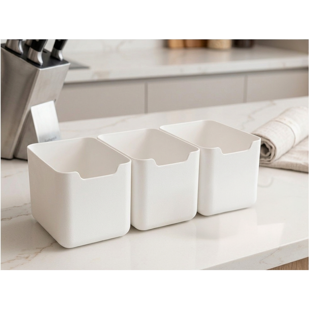 Conjunto de 3 potes organizadores brancos para porta de geladeira e armários, design minimalista