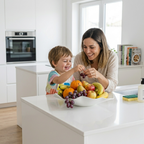 Fruteira escultural de design minimalista em biopolímero da coleção Êxodo, marca Dommi