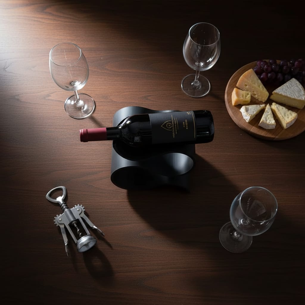 Suporte de vinho moderno em branco com design escultural para decoração de interiores.